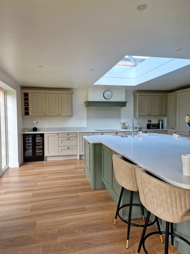 modern sage green beige design kitchen fitting solihull