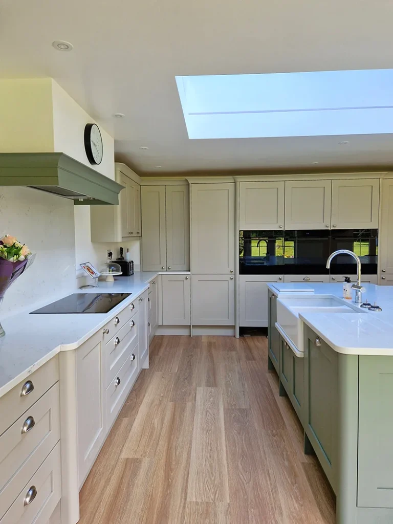 modern sage green beige design kitchen fitting solihull