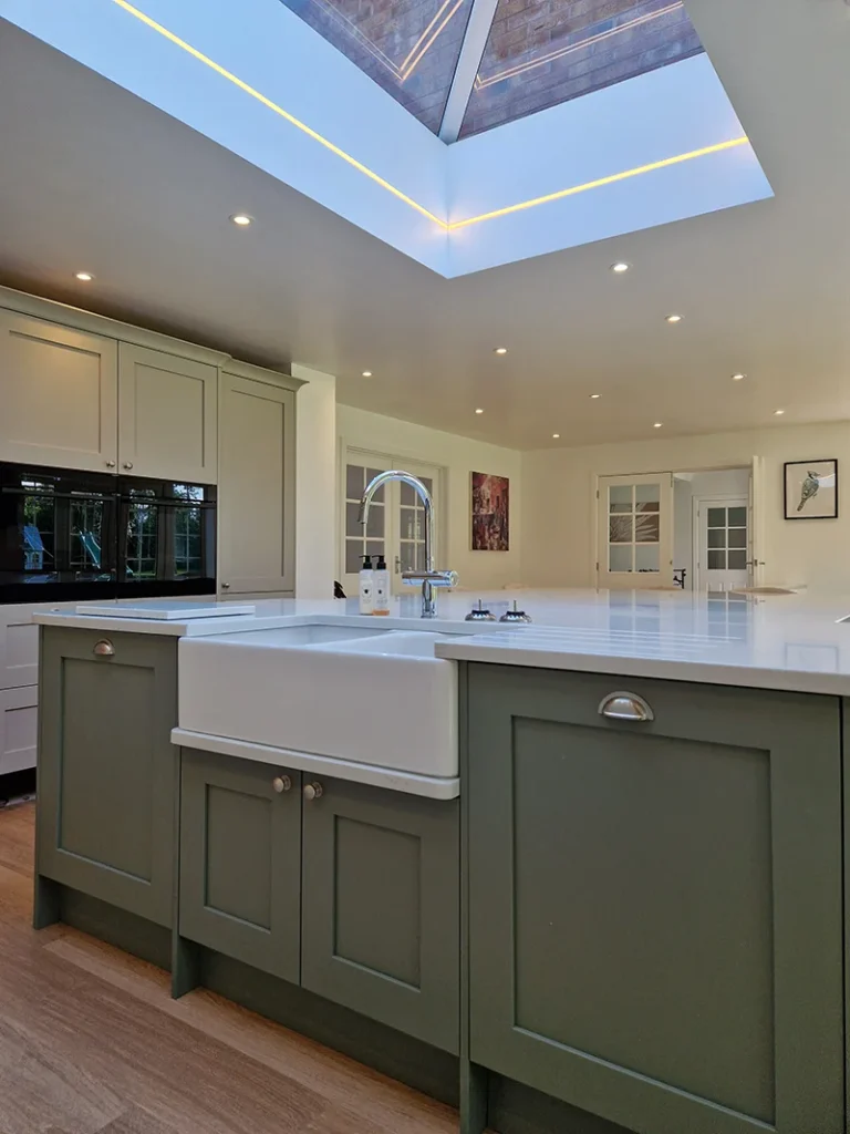 modern sage green beige design kitchen fitting solihull