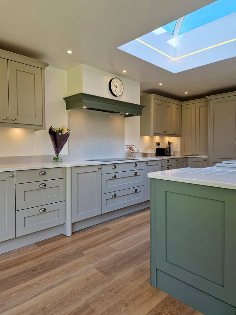 modern sage green beige design kitchen fitting solihull