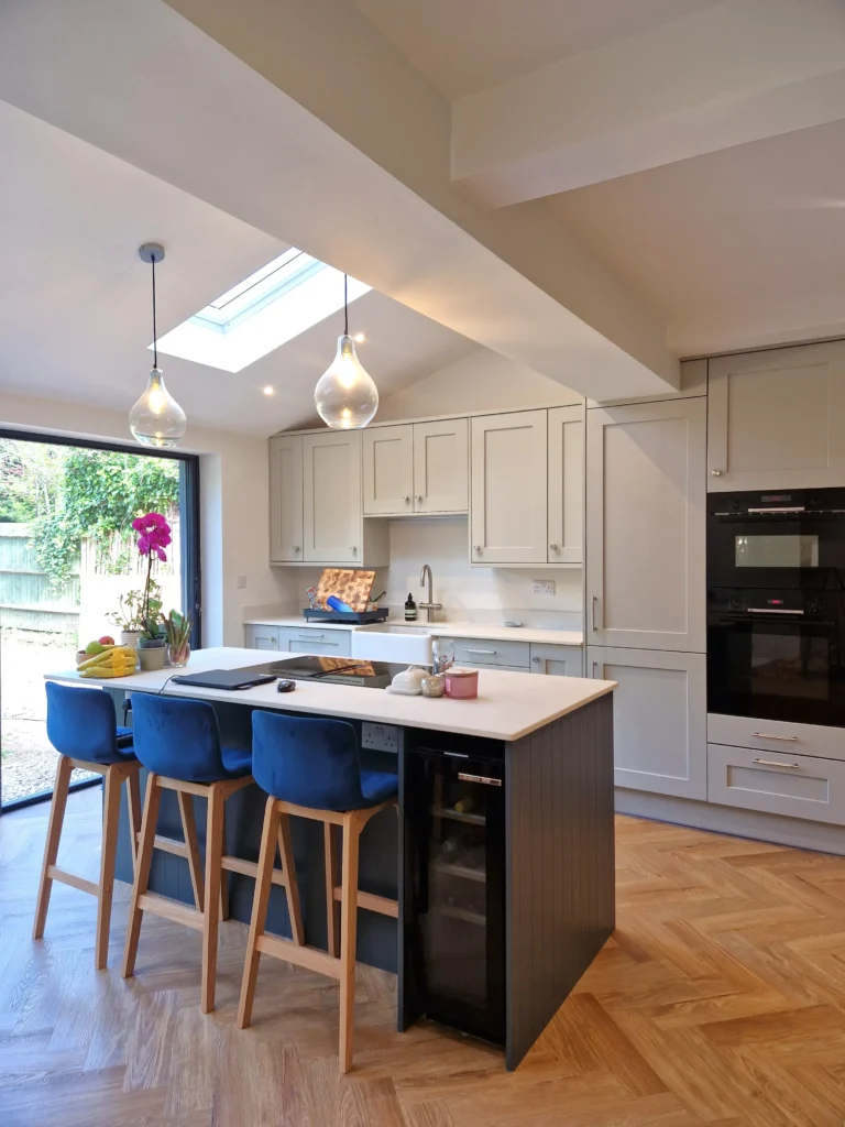 Classic Shaker Kitchen With Statement Blue Island