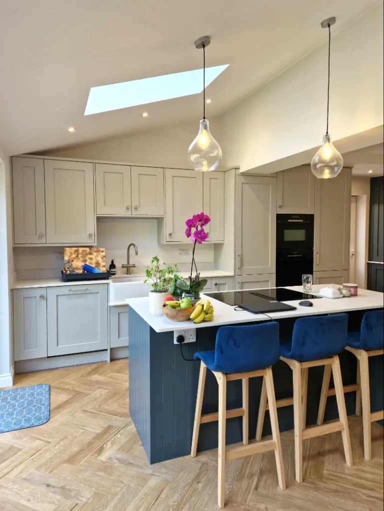 Classic Shaker Kitchen With Statement Blue Island