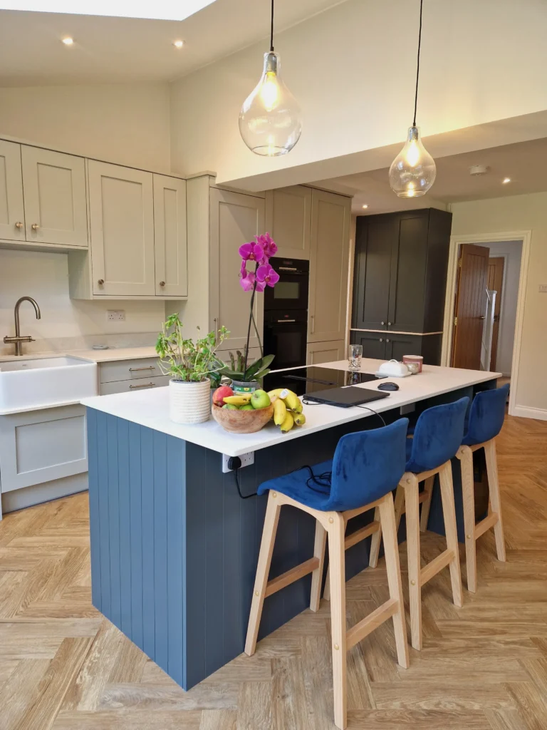 Classic Shaker Kitchen With Statement Blue Island