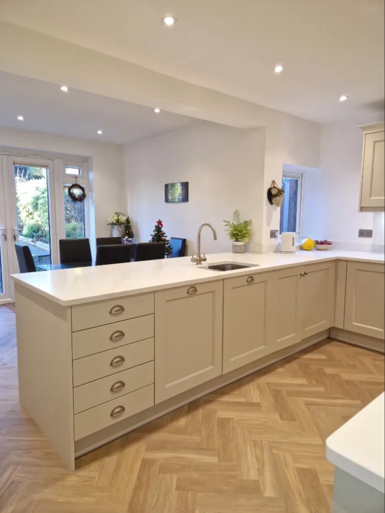 peninsula shaker kitchen